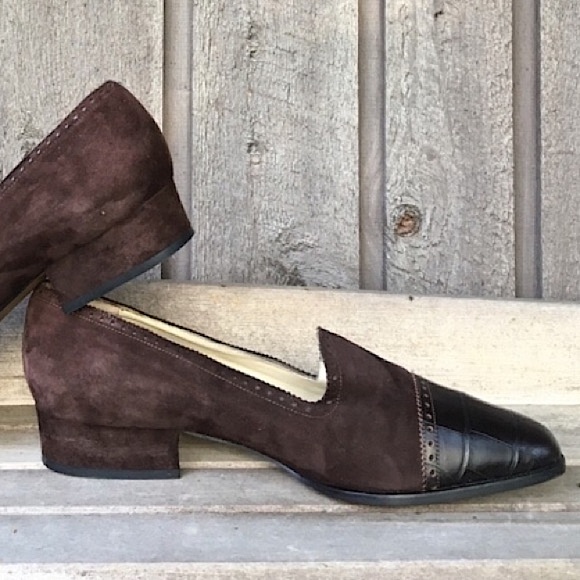 PALOMA PICASSO Shoes VINTAGE Retro Heels Brown Suede Leather Embossed Size 7.5 - Picture 7 of 15